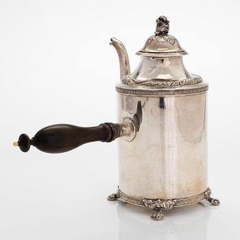 A mid-19th-century silver coffee pot, maker's mark of Lars Erik Wohlfart, Vänersborg, 1845.