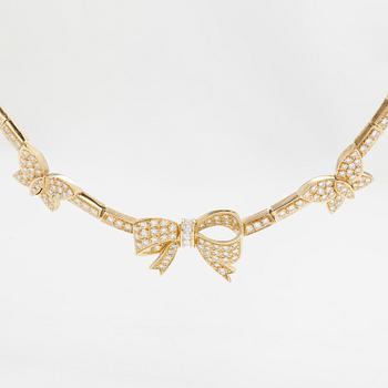 An 18K gold necklace, with brilliant- and baguette-cut diamonds totaling approx. 4.44 ct.
