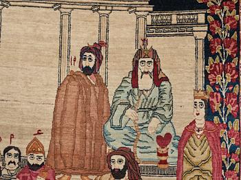 MATTO, an antique Kerman Laver figural, "the Rulers of the World", ca 236,5 x 140,5-143,5 cm.