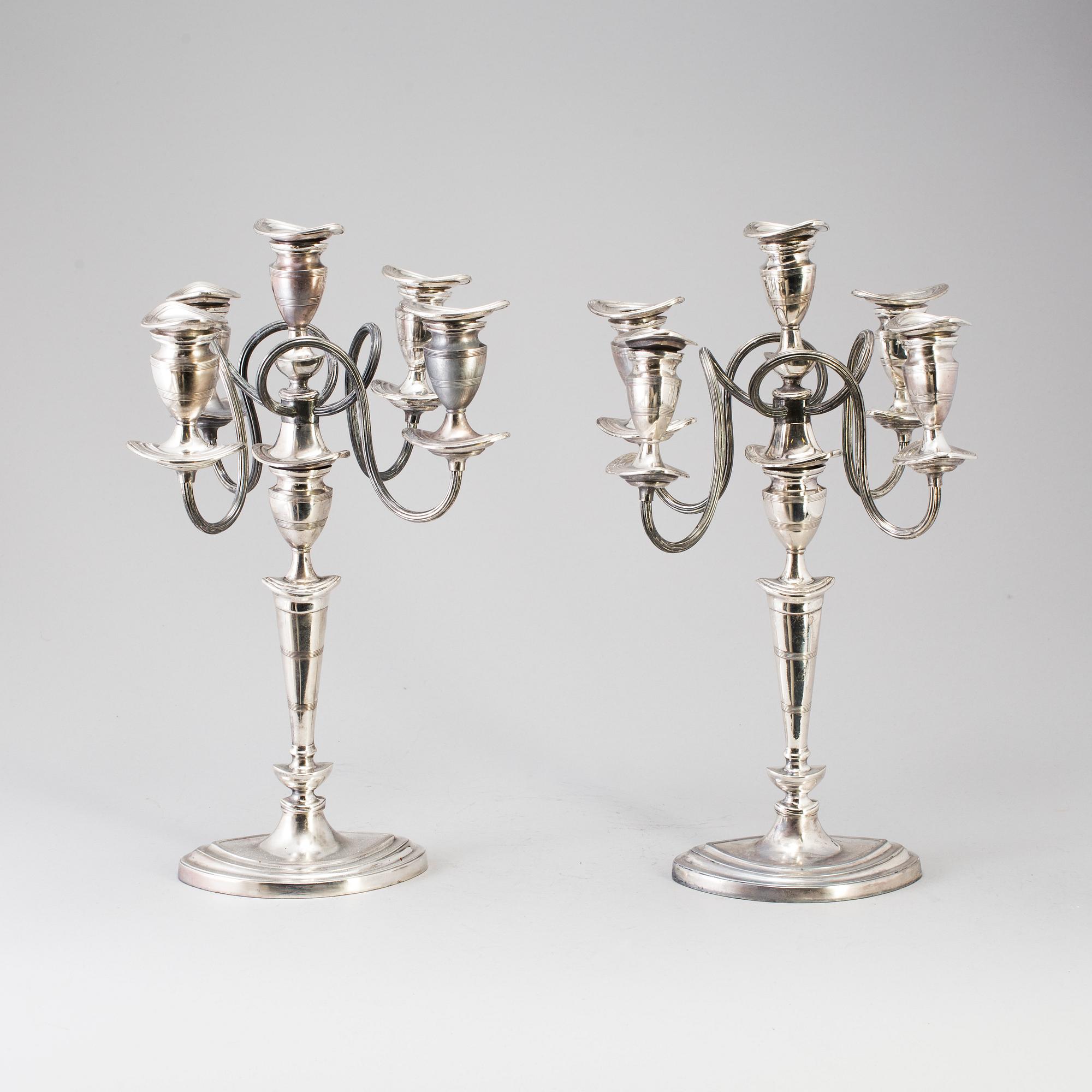 A PAIR OF SILVER PLATE CANDELABRA, regency style, England, first half of the 20th century.