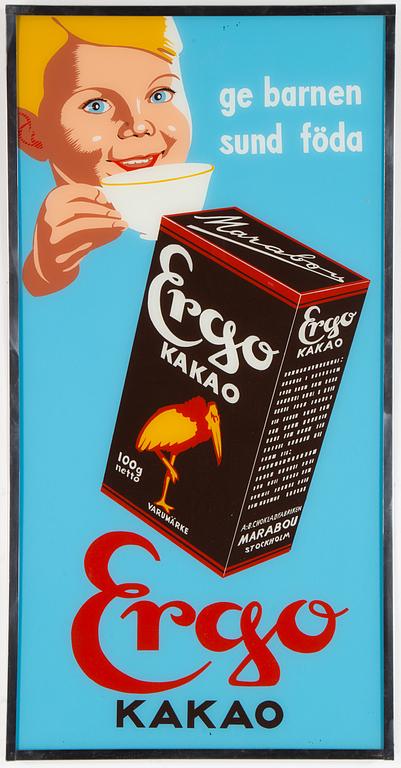 REKLAMSKYLT, "Ergo Cacao", Marabou, 1900-talets första hälft.