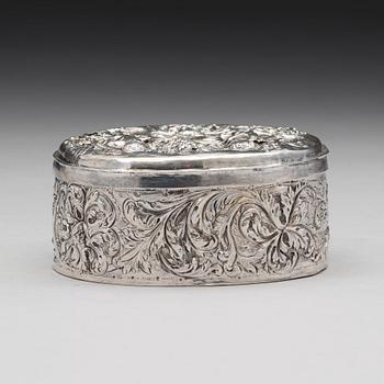 Hans Ekeström dä, ask med lock, silver, Hälsingborg 1707, barock.