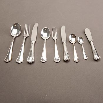 A Swedish 20th century set of 99 silver cutlery mark of Mema Linköping 1982, weight including cartoons 3140 gr.
