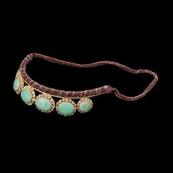 DIADEM, 14k guld och gulmetall med krysopas.
