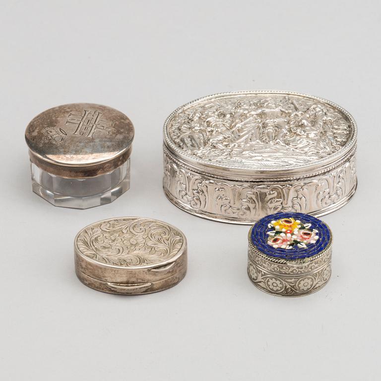 DOSER, silver och glas, 4 st, 1900-tal,