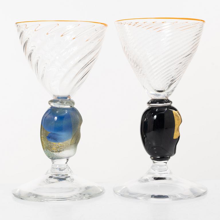Bertil Vallien, pokalglas, 2 st, Kosta Boda.