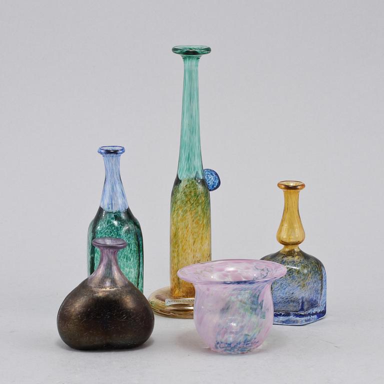 MINIATYRER, 5 st, glas, Bertil Vallien, mestadels Boda, 1900-talets fjärde kvartal.