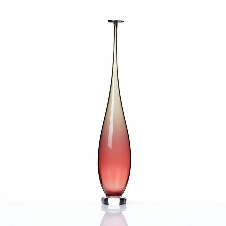 Nils Landberg, a red and green tinted glass vase, Orrefors 1961.