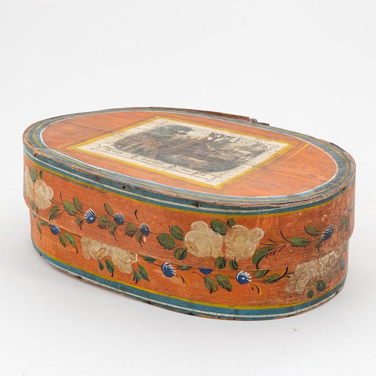 Two Swedish painted boxes with cover, 19th Century.