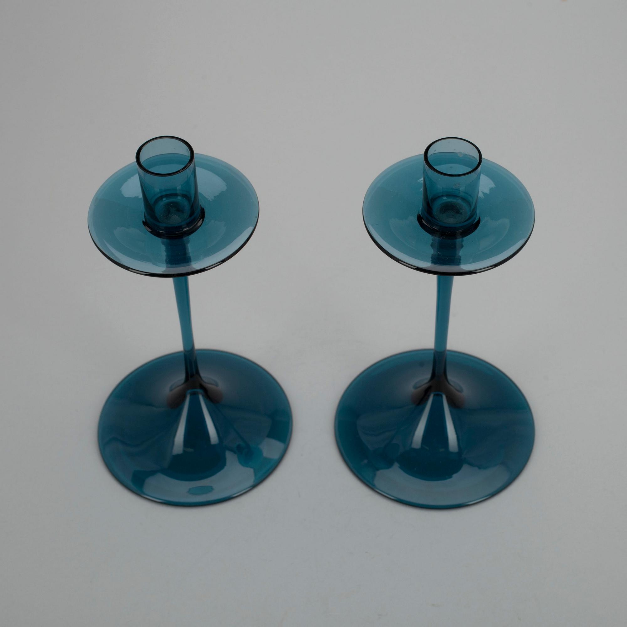 LJUSSTAKAR, ett par, glas, Nils Landberg, Orrefors.