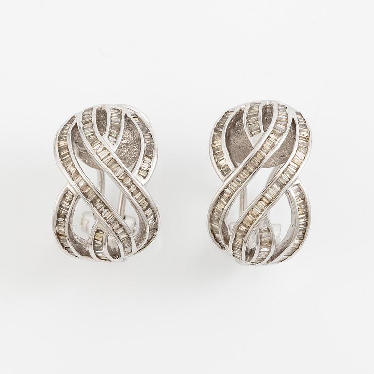Earrings, a pair, 18K white gold with baguette-cut diamonds.