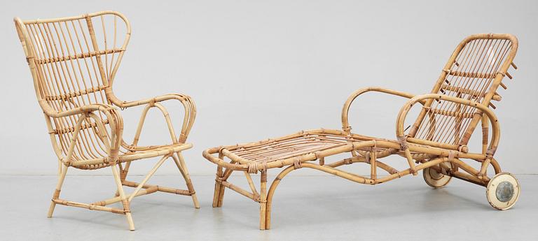 SOLSÄNG SAMT FÅTÖLJ, 1900-talest första hälft.