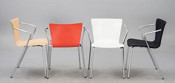 KARMSTOLAR, 4 st, "Vico Duo", Vico Magistretti för Fritz Hansen, 1997.