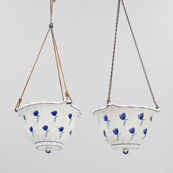 Wilhelm Kåge, two earthenware hanging flowerpots, Gustavsberg, Sweden, 1920's.