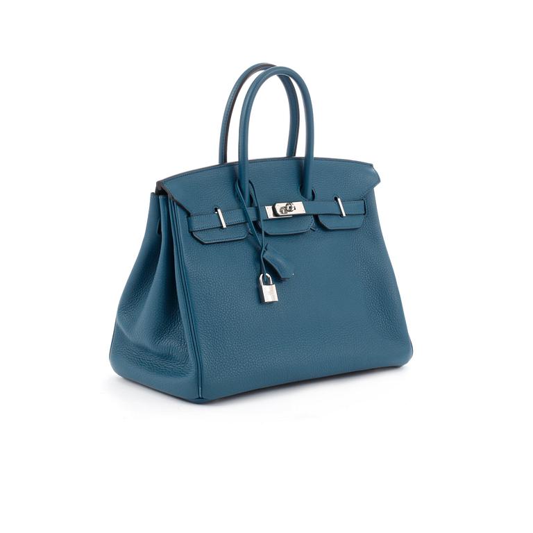 HERMÈS, a blue leather bag, "Birkin 35".
