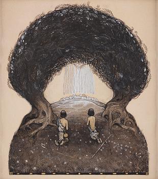 660. John Bauer, Två unga herdar utanför staden.