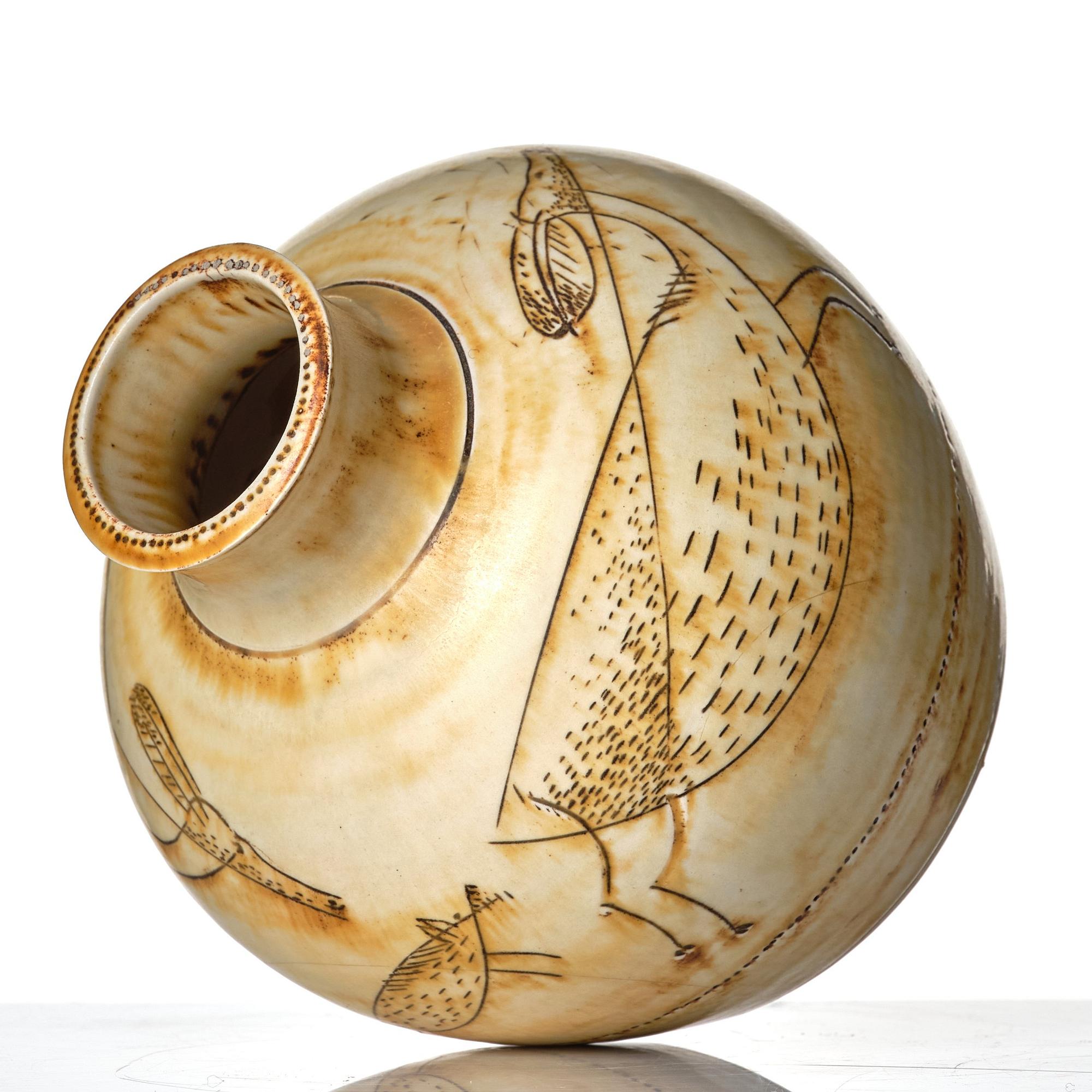 Anders Bruno Liljefors, two stoneware vases, Gustavsberg studio, Sweden ca 1949-50.