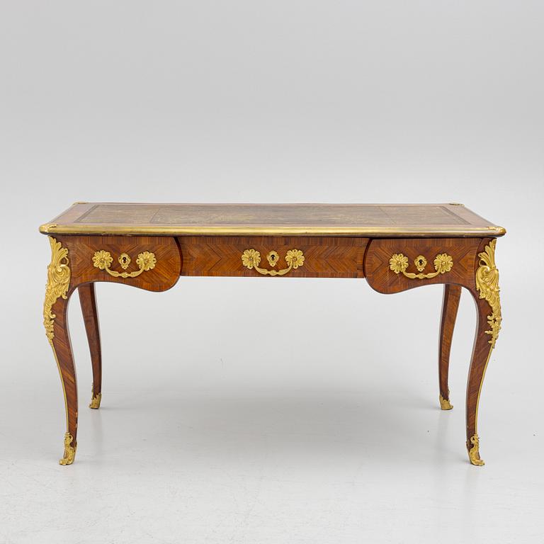 A French Napoleon III Louis XV-style parquetry and gilt bronze-mounted desk, second half of the 19th century.