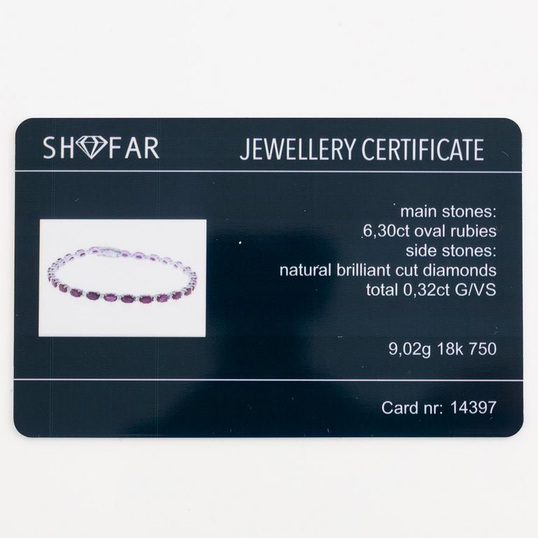 Bracelet 18K white gold with rubies and brilliant-cut diamonds.