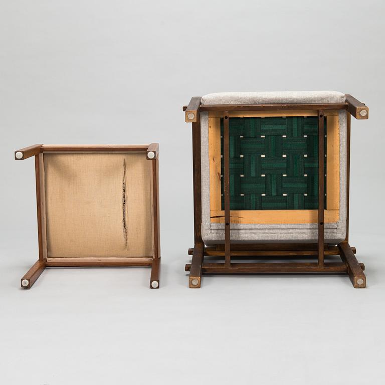 Reino Ruokolainen, soffa och fåtölj, "Tupa" (Stuga) och pall ur H-modellen, för Haimi, 1960-tal.