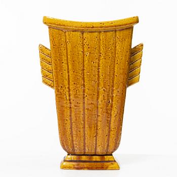 Gunnar Nylund, a set of three chamotte stoneware vases and a lamp base, Rörstrand 1930s-40s.