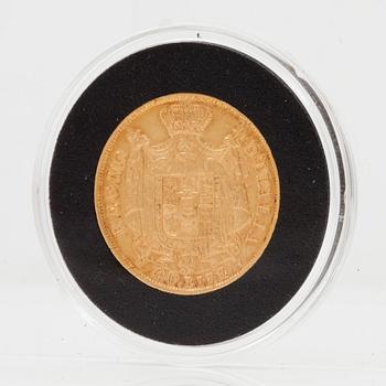 A 40 lire gold coin Napoleon Italy 1812. Weight ca 12.9 gram.