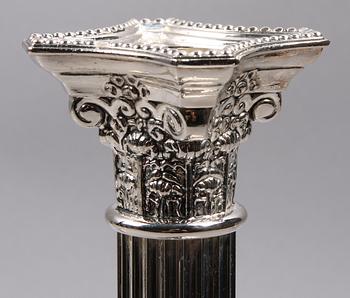 KOLONNLJUSSTAKAR, 6 st, nysilver. Empirestil.