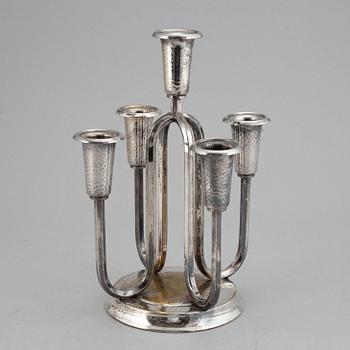 A silver plated candelabrum, early 20th Century.