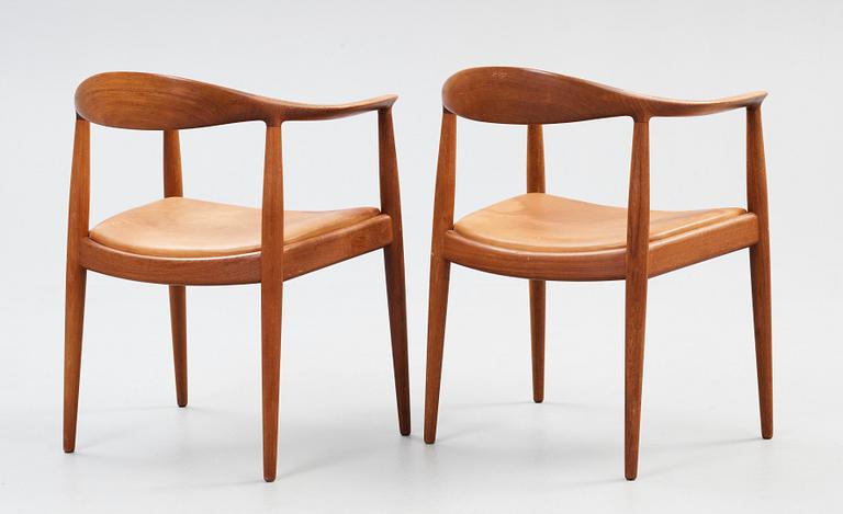 A pair of Hans J Wegner teak 'The Chair, by Johannes Hansen, Denmark 1950-60's.