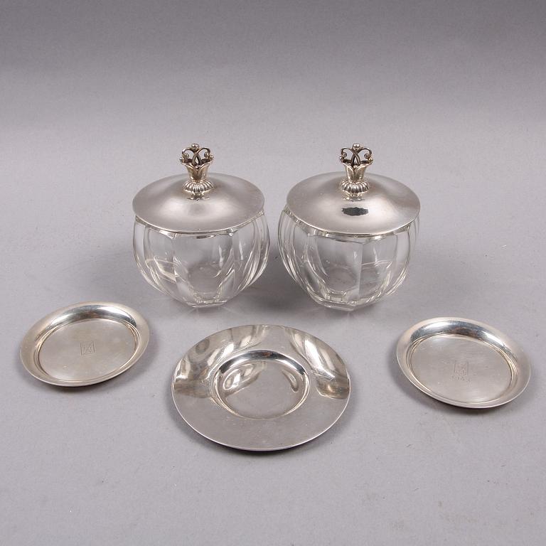 DOSOR SAMT FAT, 5 delar, silver, Georg Jensen resp Borgila, 1900-tal.