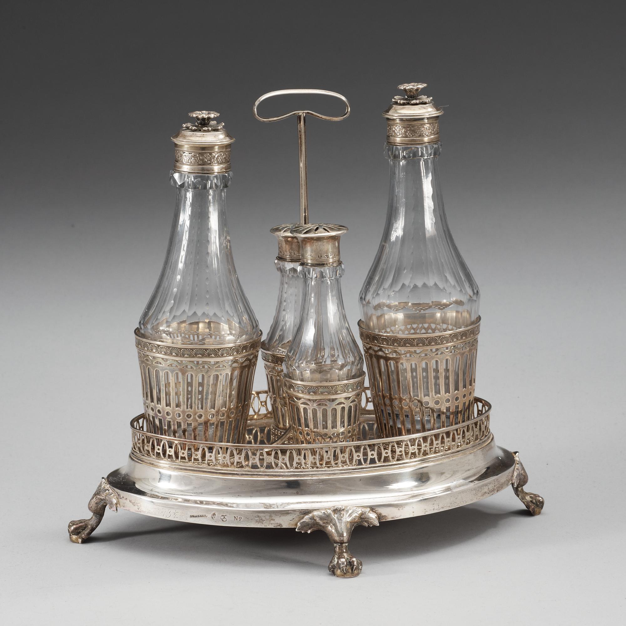 A Swedish 18th century silver cruet-set, makers mark of Pehr Zethelius, Stockholm 1795.