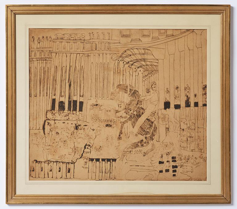 Carl Fredrik Hill, Palace interior with a rearing horse.