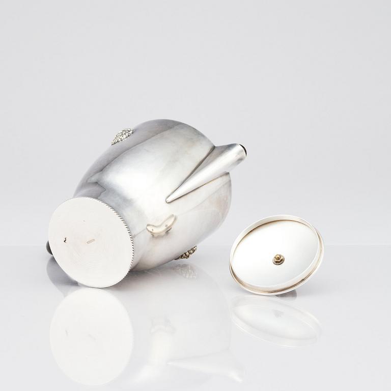 Wolter Gahn, kaffeservis, tre delar, nysilver, Swedish Grace, Karl Wojtech, Stockholm 1920-tal.