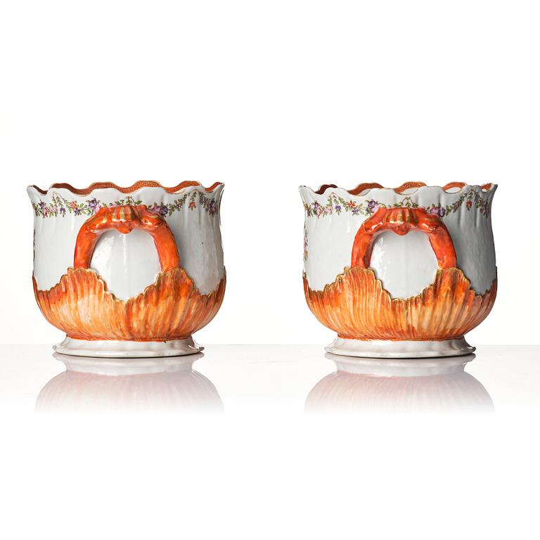A pair of famille rose wine coolers, Qing dynasty, Qianlong (1736-95).