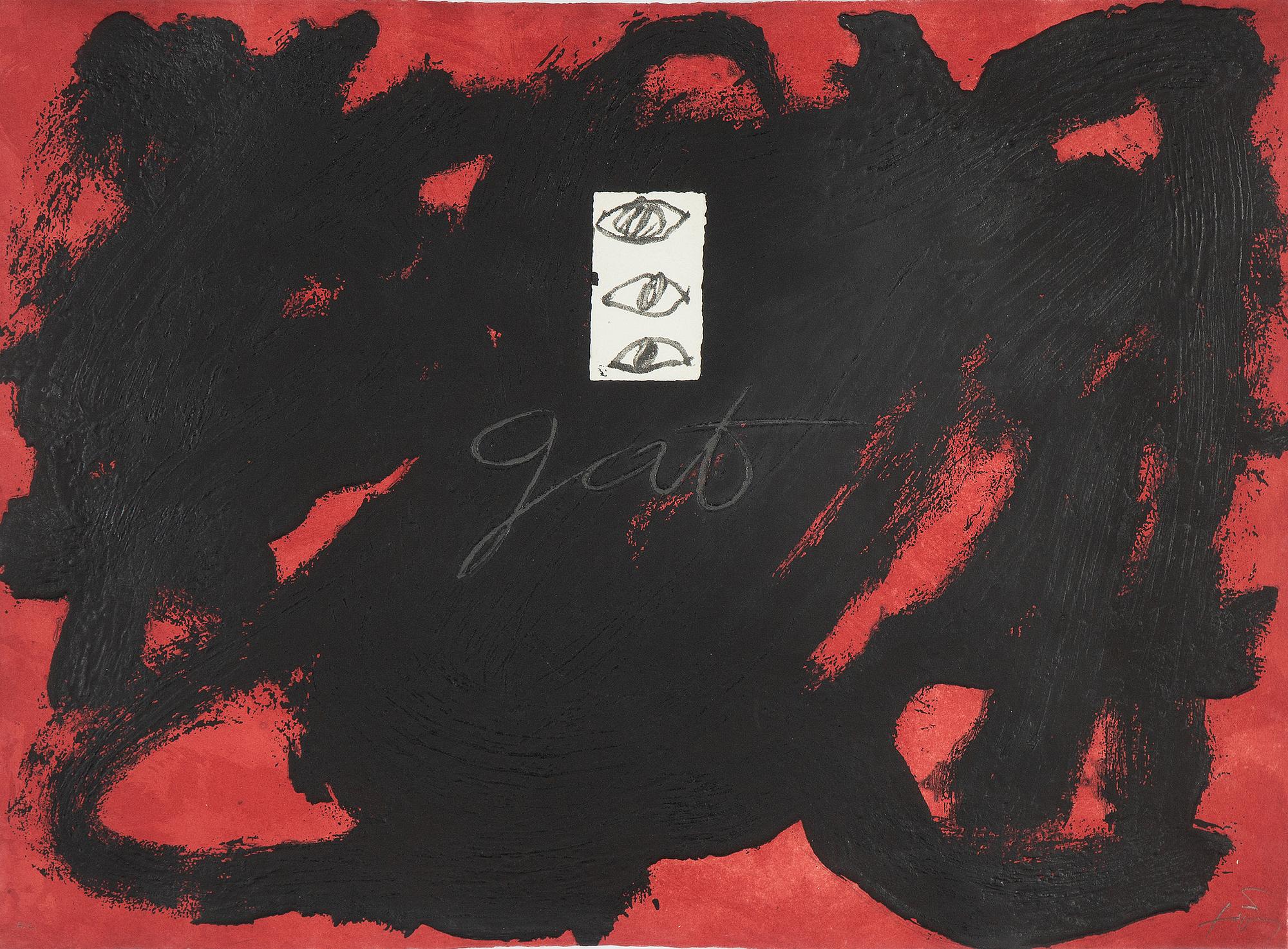 Antoni Tàpies, färgetsning, signerad HC, utgiven 1988.