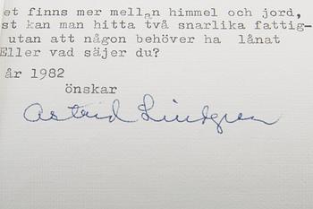 Astrid Lindgren, letters 10 pcs, 1982-83 and 1991.