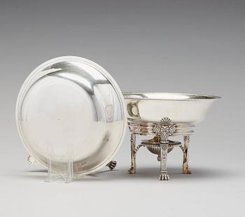 A pair of Swedish Empire silver tureens on stand, mark of Adolf Zethelius, Stockholm 1830.