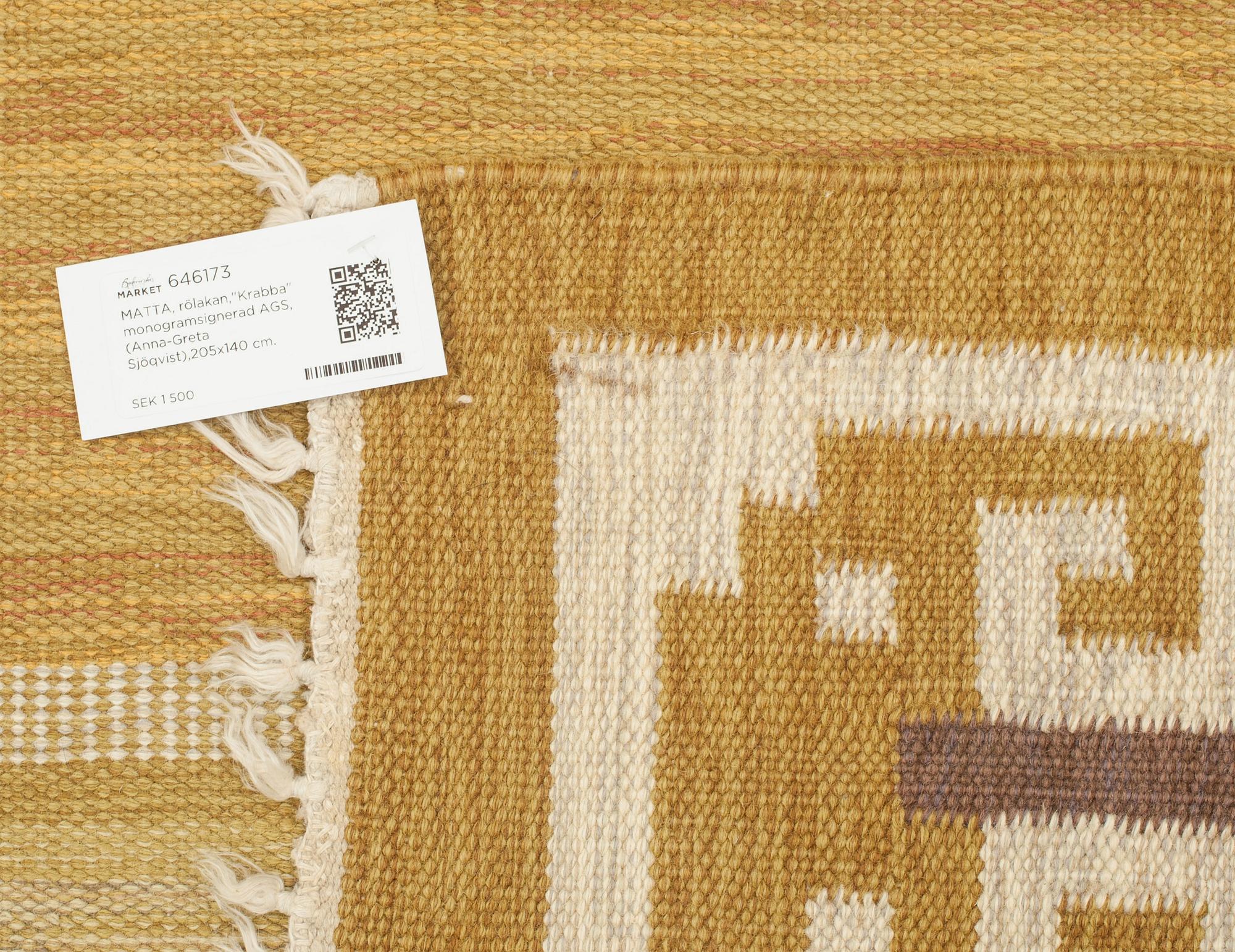 MATTA, rölakan,"Krabba" monogramsignerad AGS, (Anna-Greta Sjöqvist),205x140 cm.