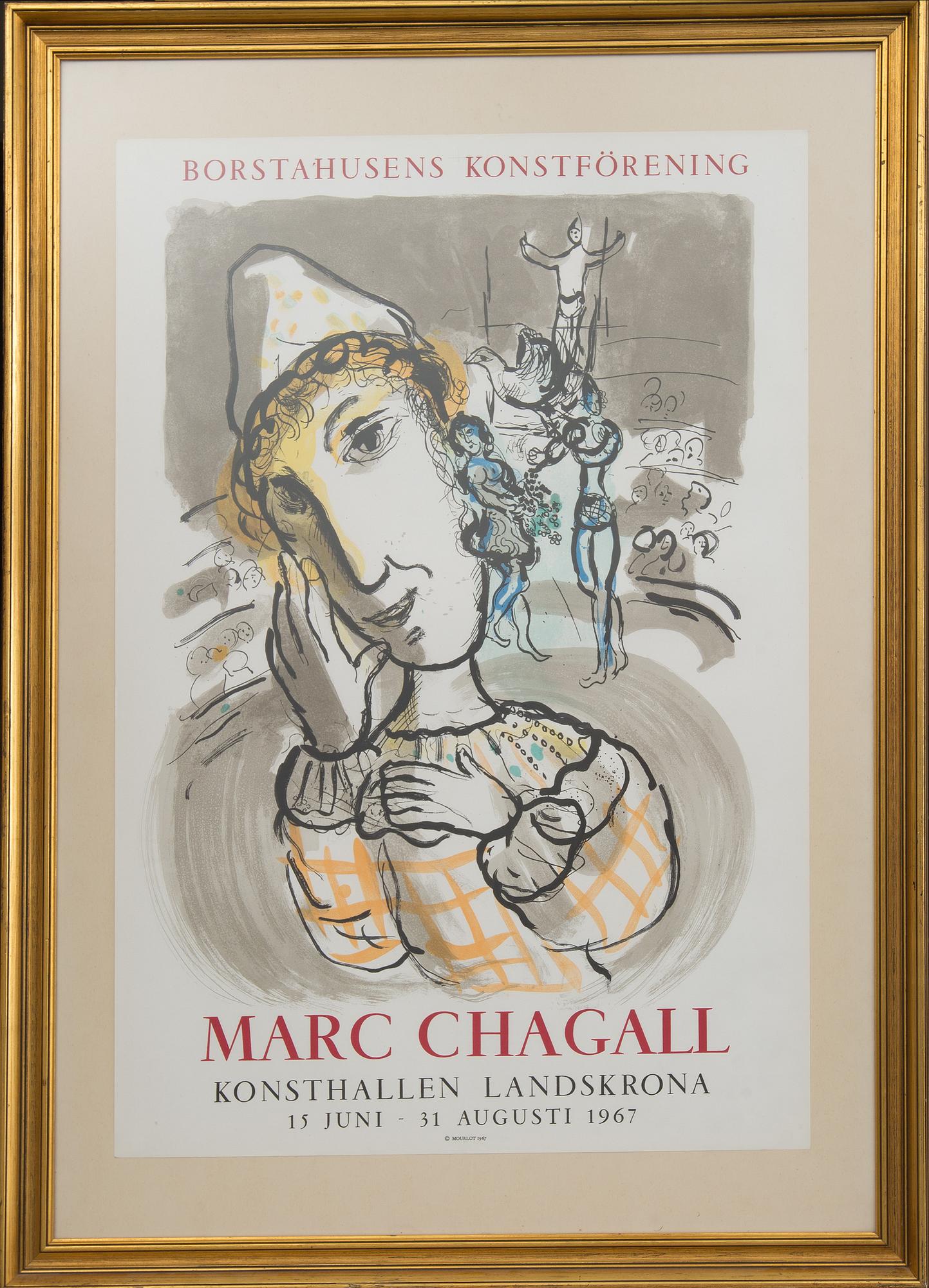 MARC CHAGALL, utställningsaffisch, Borstahusens konstförening, Mourlot 1967.