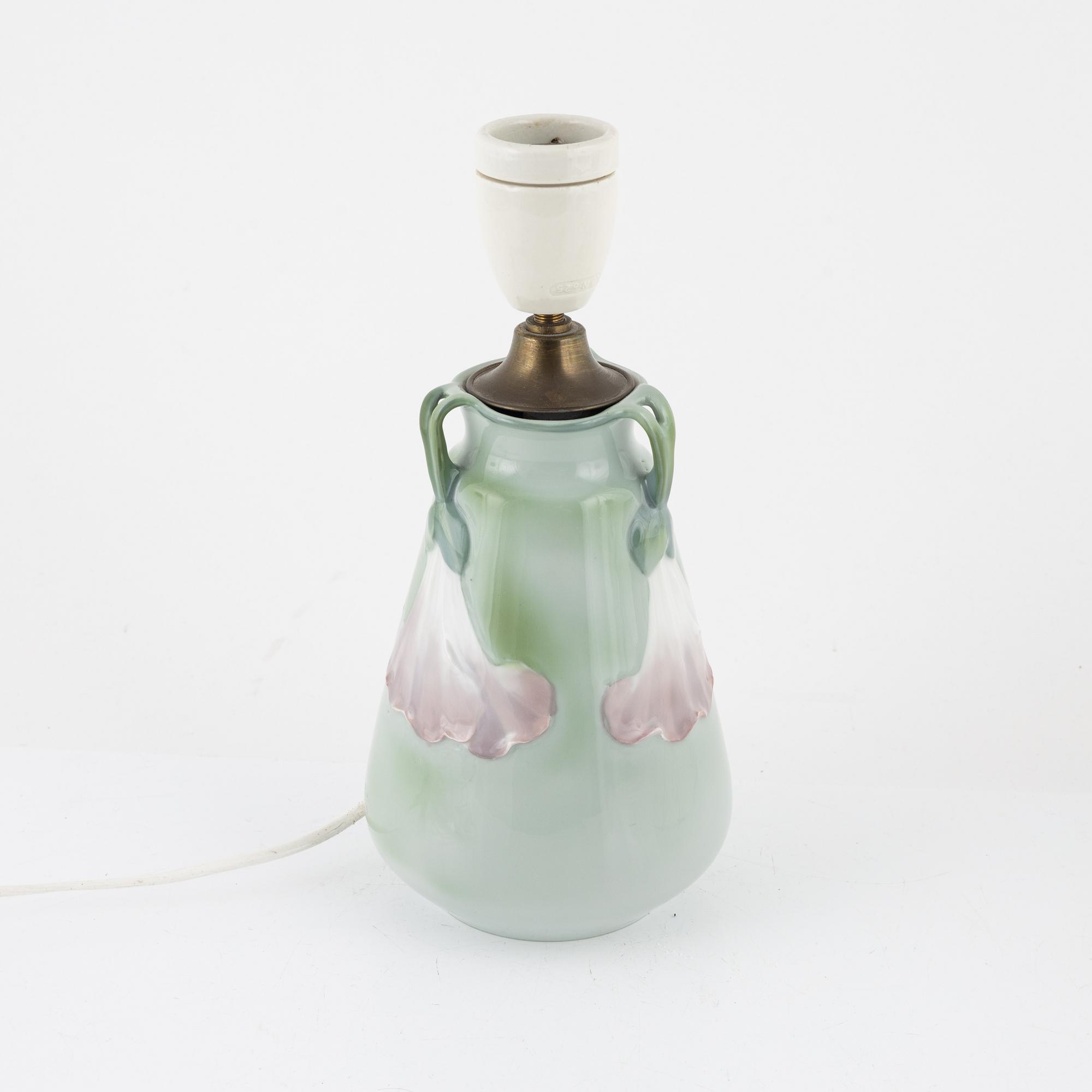 Karl Lindström, bordslampa, jugend, Rörstrand, omkring år 1900.