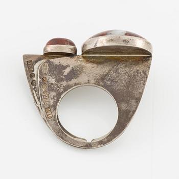 Jan-Christer Lundqvist, ring, silver, with red stones, Skövde 1985.