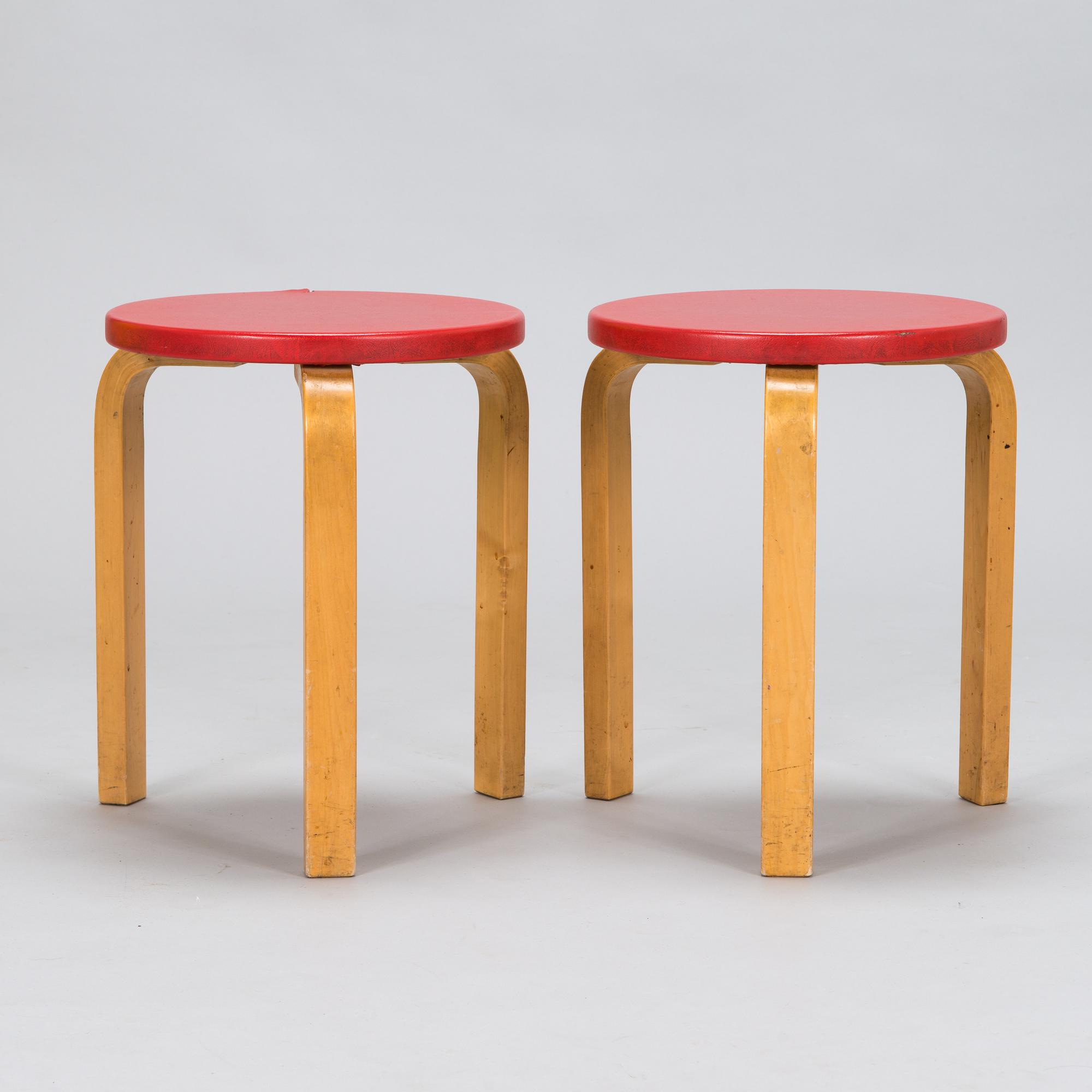 Alvar Aalto, a pair of  '60' stools, Artek 1950s-60s.