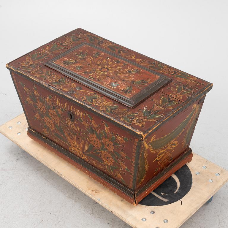 A painted provincial chest, Hälsingland, Sweden, dated 1819.