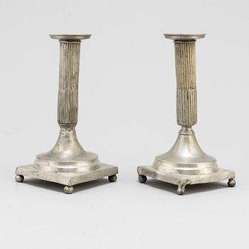 A pair of late gustavian pewter candlesticks, ca 1800.