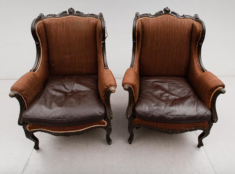 FÅTÖLJER, 1 par, rokokostil, 1900-talets första hälft.