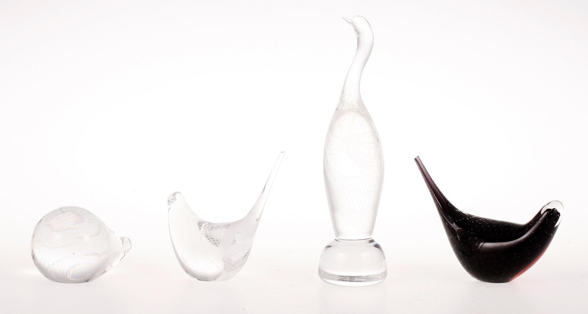 FIGURINER, 4 st, glas, Vicke Lindstrand, Kosta.