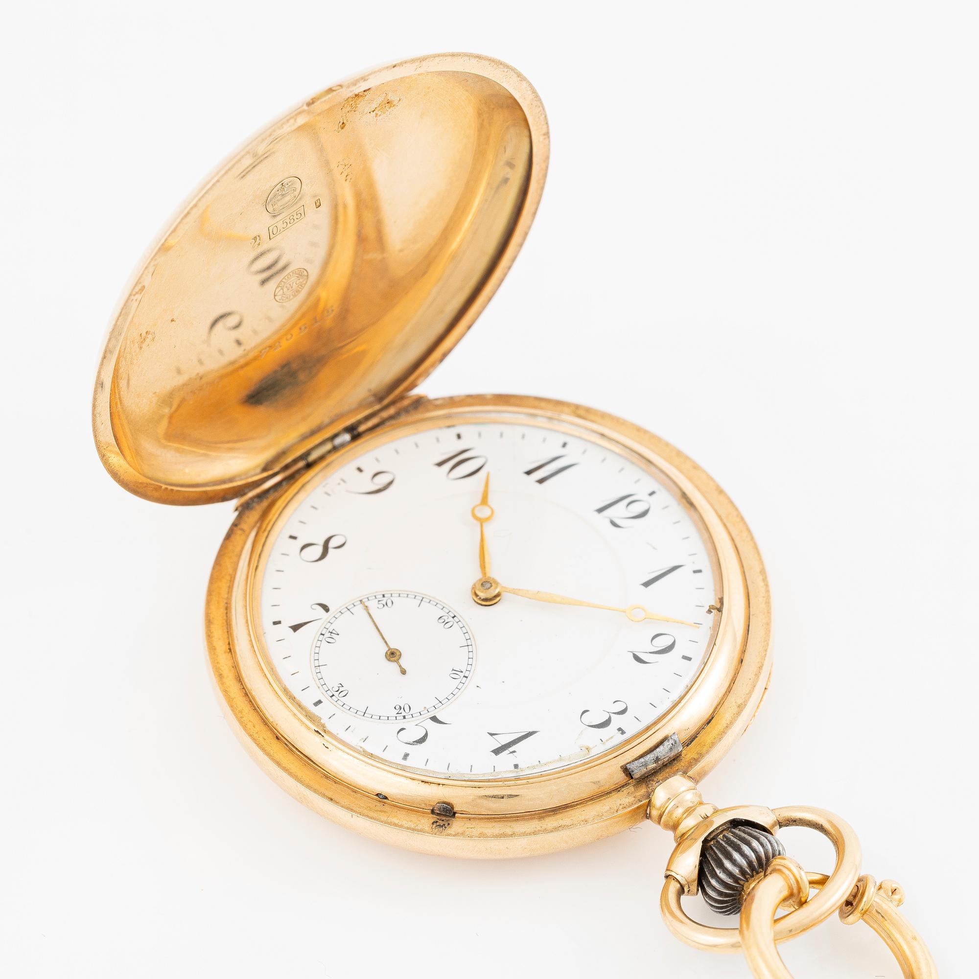 IWC, pocket watch, hunter, 14K gold, 52 mm.