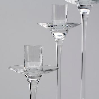 LJUSSTAKAR, 3 st, glas, Nils Landberg, Orrefors.