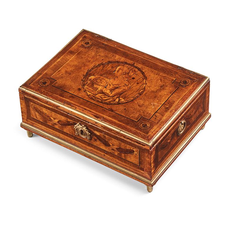 A Gustavian marquetry box with cover by G Haupt (1770-1784).