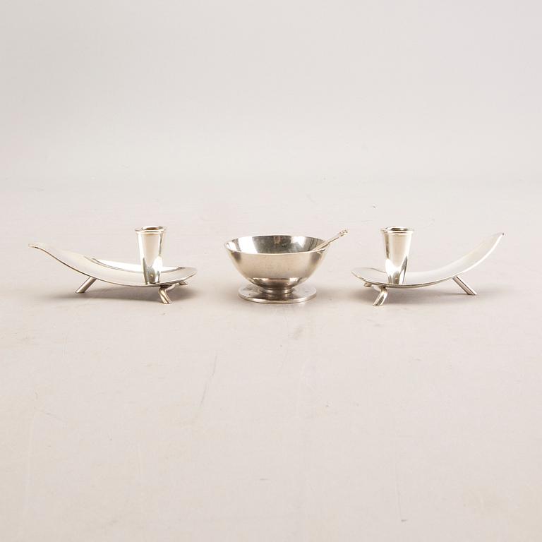 A 20th century Danish salter mark of H Hansen 1937 and two unmarked candlesticks total weight 151 gr.